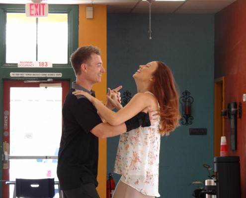 Laughing couple learning wedding dance in Arizona