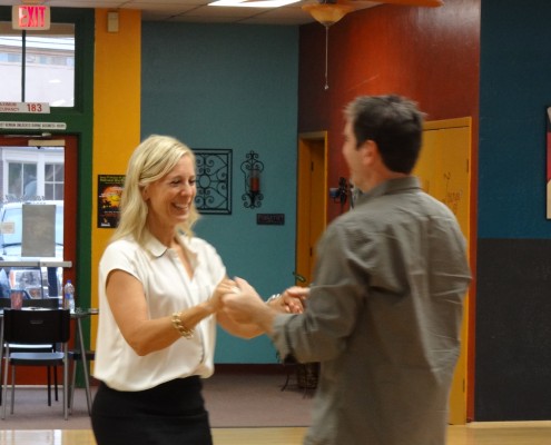 Happy couple learning to dance